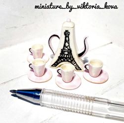 dollhouse miniature 1:12 dinner set, tea set, i love paris