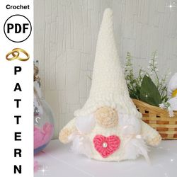 crochet pattern bride gnome, wedding gnome