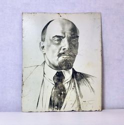 vintage portrait vladimir lenin. painting engraving of lenin. ussr