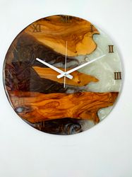 bicolor epoxy & olive wood wall clock