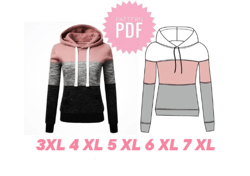 bella plus size hoodie pdf sewing pattern basic regular sweatshirt hoodie  - sweatshirt pattern 3xl 4xl 5xl 6xl 7xl