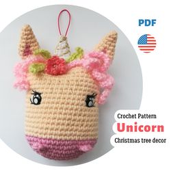 crochet unicorn pattern, amigurumi christmas ornament, crochet unicorn christmas toy  pdf pattern by crochettoysforkids