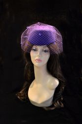 purple pillbox hat, purple winter hat, purple felt hat, guest wedding hat