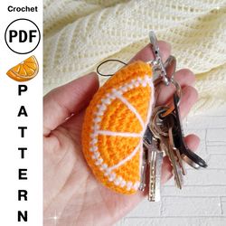 crochet pattern orange slice, mini food keychain