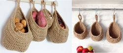 set of 2 crochet patterns, diy storage hanging basket, crochet basket pattern