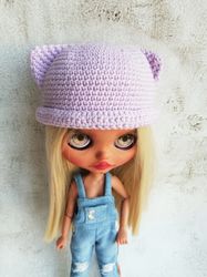 blythe hat crochet lilac cat for custom blythe doll clothes blythe panama