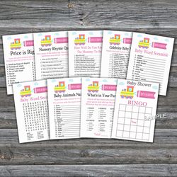 it's a girl baby shower games bundle,toy train baby shower games package,fun baby shower games,9 printable games-225