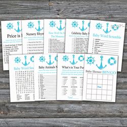 Nautical baby shower games bundle,Nautical Anchor Baby Shower games package,Fun Baby Shower Games,9 Printable Games-219