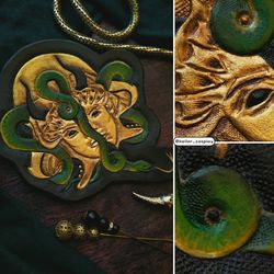 meduza gorgon leather patch sew-on hand tooled