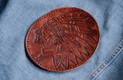 indian chief leather patch sew-on made from genuine leather biker patch jacket patches