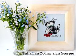 zodiac sign scorpio, cat lover personalized gift, october november birthday, finished embroidery cat, funny cat decor