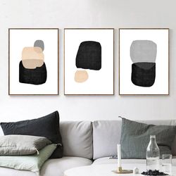 abstract minimal art, 3 piece art abstract download, black wall art, large poster, minimalist print simple art, home art