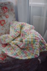 warm soft puffy baby blanket hand knitted for crib or stroller free shipping