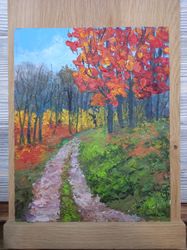 falling trees oil painting original art autumn forest artwork