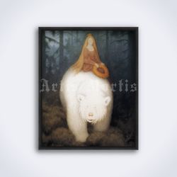 princess on the white bear illustration, theodor kittelsen printable art, print, poster (digital download)