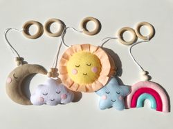 Baby gym hanging toy, Felt play gym toys, Hanging toys set, Wooden play gym toys, Activity gym toy, Baby gym toy set