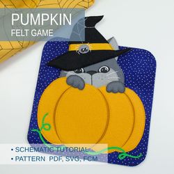 digital pdf felt pattern, quiet book page pumpkin, halloween felt toy