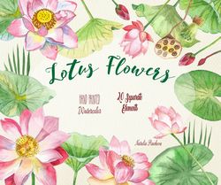 lotus clipart flowers watercolor clipart. instant download clip art