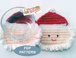 crochet santa coaster, pdf pattern, christmas crochet coasters, patterns&tutorials, crochet christmas coasters.