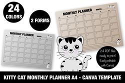 kitty cat monthly planner a4 - canva template