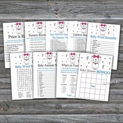 cat or kitten baby shower games bundle,cat or kitten baby shower games package,fun baby shower game,9 printable games206