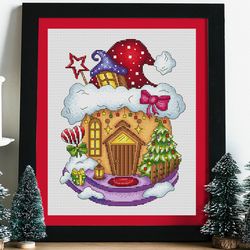 santa's house cross stitch pattern pdf, christmas house, holiday cross stitch, christmas cross stitch pattern