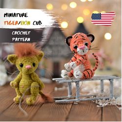 miniature tiger toy crochet pattern pdf, tiger cub amigurumi pattern, crochet lion cub