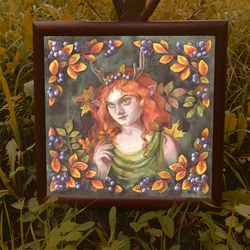 original fantasy watercolor painting "autumn fae", autumn fairy, fall fantasy art, fantasy creature