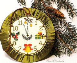 christmas ornament clock, winter fireplace holiday decor, tree decoration toys, christmas handmade gift, hand embroidery