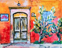 mexican artwork original oil painting mexican house original art red house architecture art cityscape painting 11" x 14"