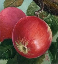 apple painting oil original art country home decor small square artwork 8 x 8 apples painting