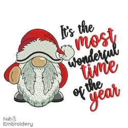 santa gnome embroidery design, its the most wonderful time of the year embroidery designs