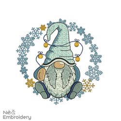 gnome with snowflakes embroidery design, merry christmas embroidery designs, christmas ornaments machine embroidery