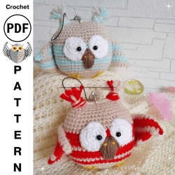 crochet pattern owl keychain, crochet bird pattern