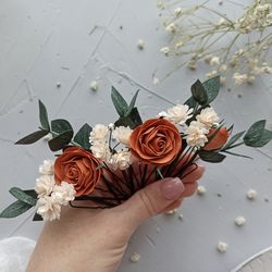 eucalyptus hair pins terracotta wedding fall wedding hair pins set bridal gypsophila headpiece