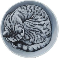 grey cat painting, original art, animal painting, cat artwork, round canvas d. 12 inch.