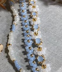 blue pearl bracelet set daisy bracelets beaded bracelet floral jewelry flower jewellery cute jewels pearl bracelets