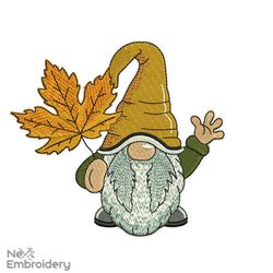 autumn gnome embroidery design, fall embroidery design