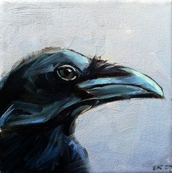 raven crow painting bird original art wildlife animals canvas wall art made to order