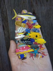 set of various miniature sea creatures, tiny fish for diorama, resin art or dollhouse aquarium