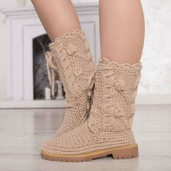 snow ankle boots ugg crochet boots knitted boots women lace up boots woolen boots  designer wool moccasins