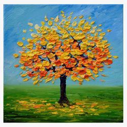 fall tree painting landscape original art yellow tree oil painting 6 by 6 inch small art by juliya jc