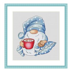 gnome cross stitch pattern pdf, hot chocolate, cocoa gnome, christmas gnome, christmas cross stitch pattern