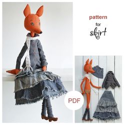 boho skirt pattern for doll fox - making dressed up animal doll, doll clothes pattern, pdf digital file