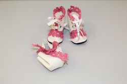 handmade american girl doll shoes and reticule  - 18 inch doll shoes in shebby style - 7cm sole length