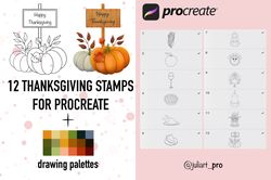 12 thanksgiving stamps for procreate and bonus palettes, thanksgiving brushes