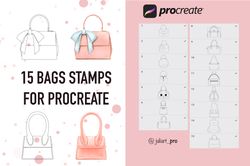 15 bags stamps for procreate, bags brushes