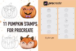 11 pumpkin stamps for procreate, halloween brushes