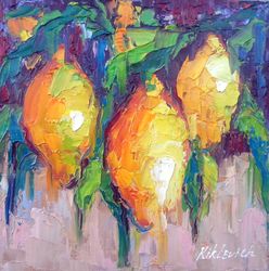 lemon painting abstract fruits original artwork kitchen fruit oil painting by 8x8 inch