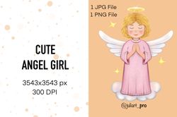 cute angel praying, digital angel, angel illustration, angel sublimation